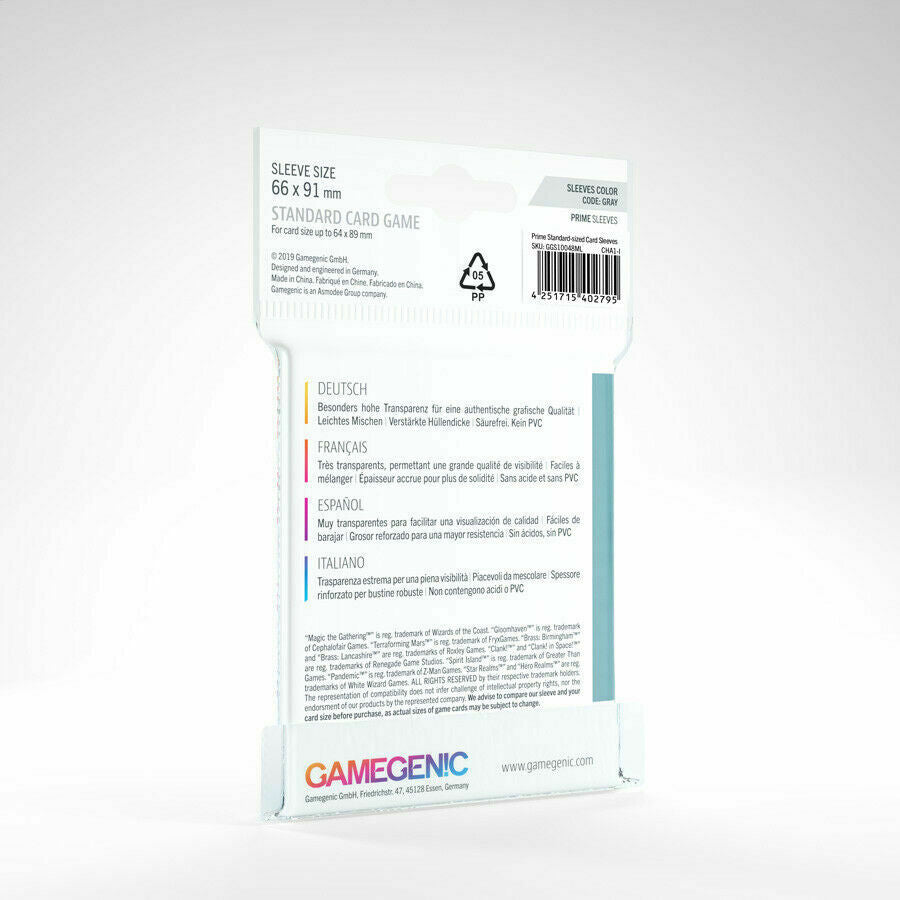 GameGenic Prime Standard Card Sleeves 66 x 91mm (50) Colour Code: Gray TCG